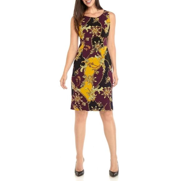 New! KASPER Women's Ornate Print Stretch Crepe Sheath Dress Size 10 - Picture 1 of 7